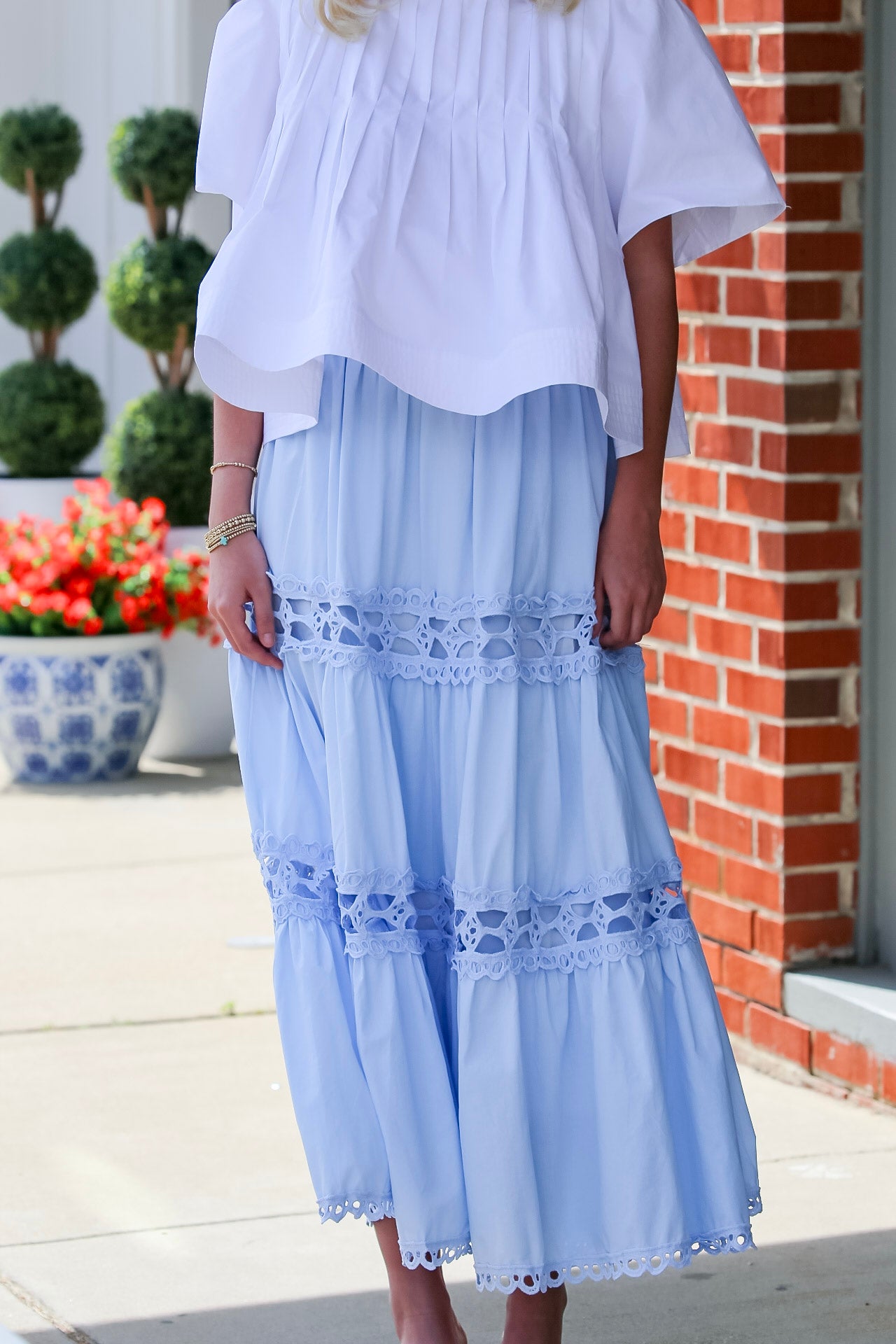 Poplin Scallop Trim Midi Skirt