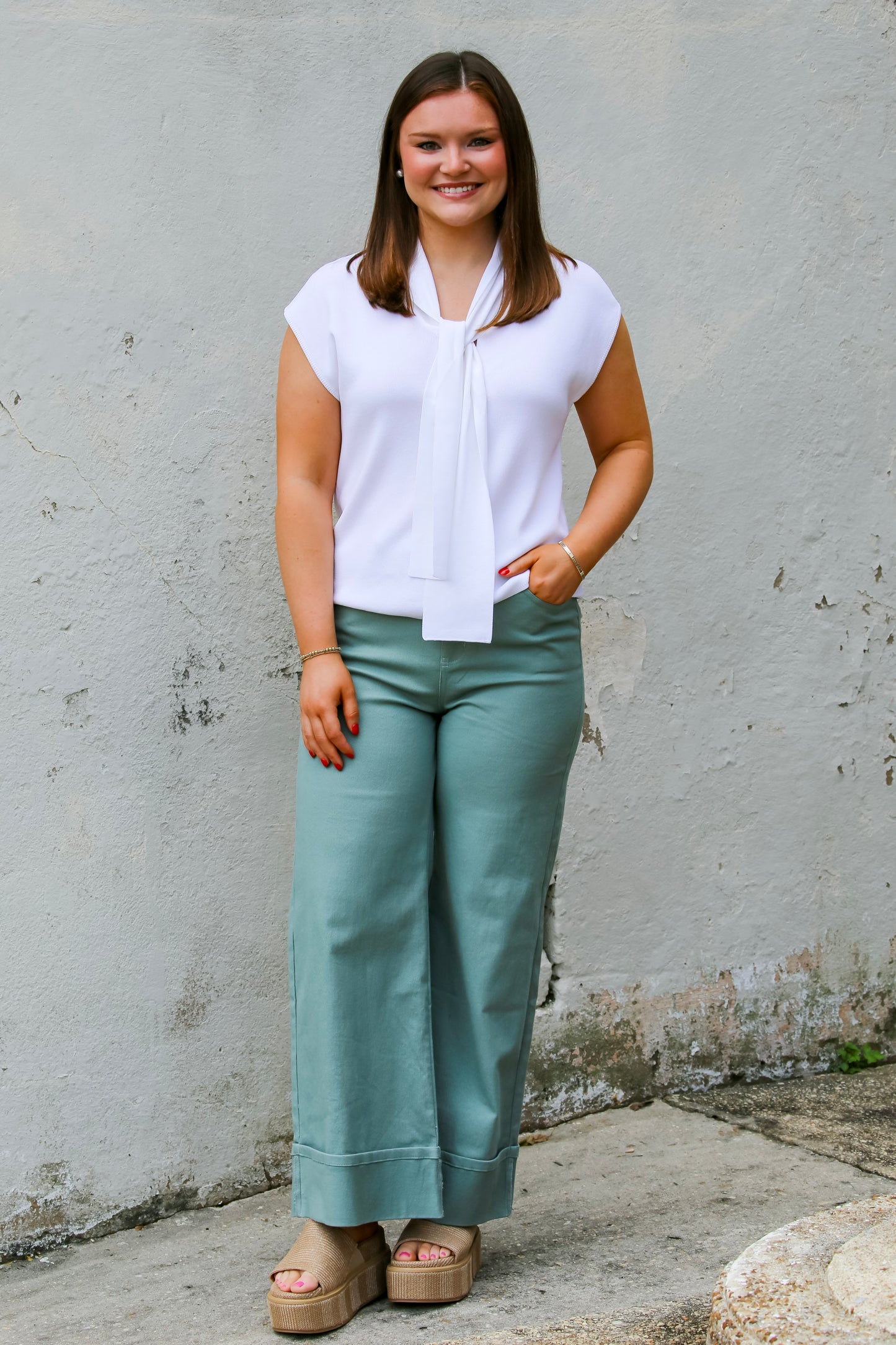 Tie Neck Knit Top in Ivory