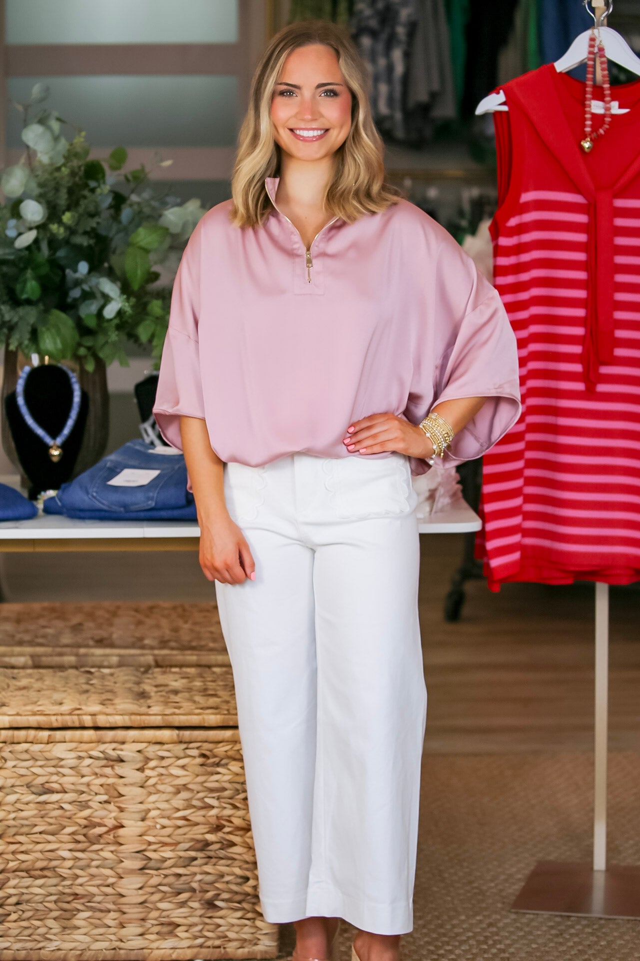 The Madison Half-Zip Top in Pink