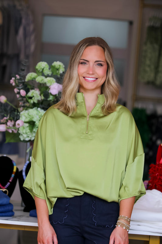 The Madison Half-Zip Top in Chartreuse