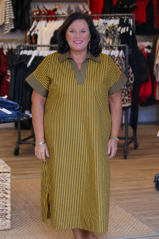 The Preston Stripe Dress in Olive