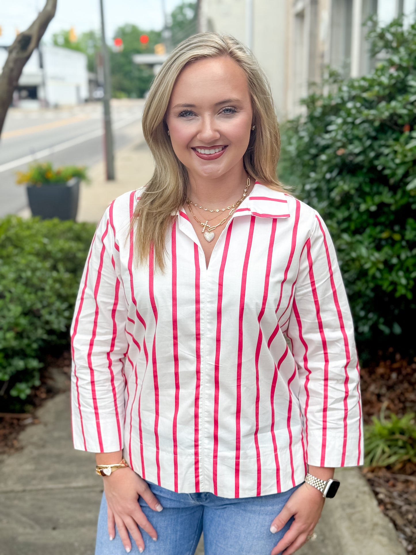 Chic Stripe Blouse in Pink