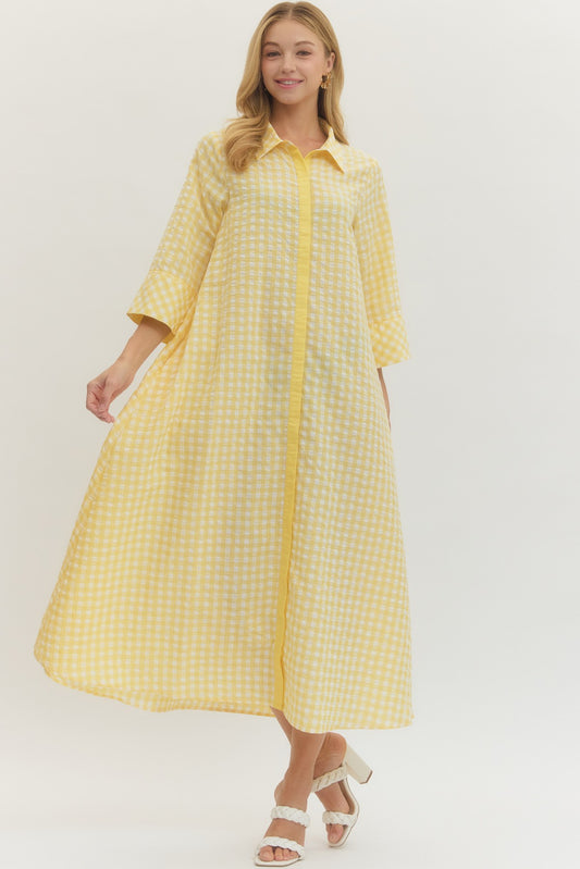 The Gingham Midi Dress in Lemon