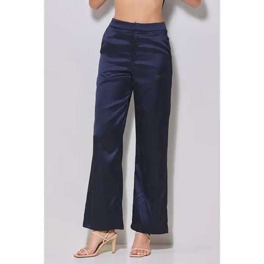 The Emma Satin Pants in Navy