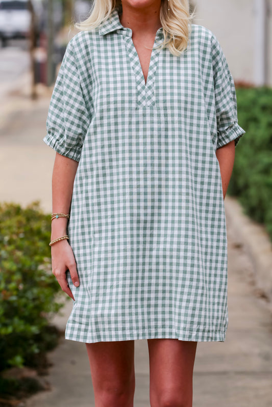 Easy Days Gingham Dress-Matcha