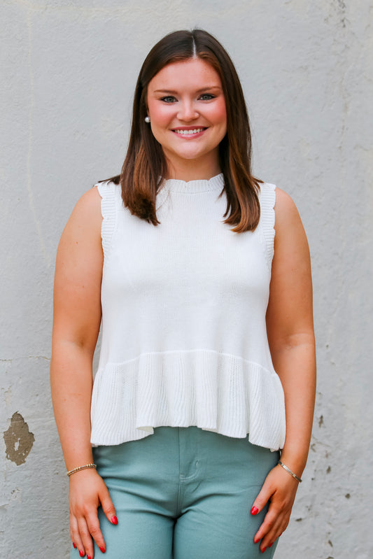 Sweet Peplum Knit Tank in White