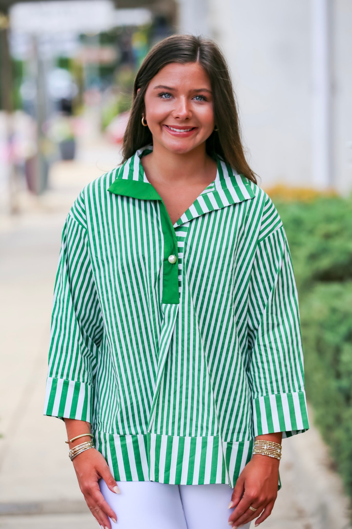 Main Street Stripe Blouse in Green