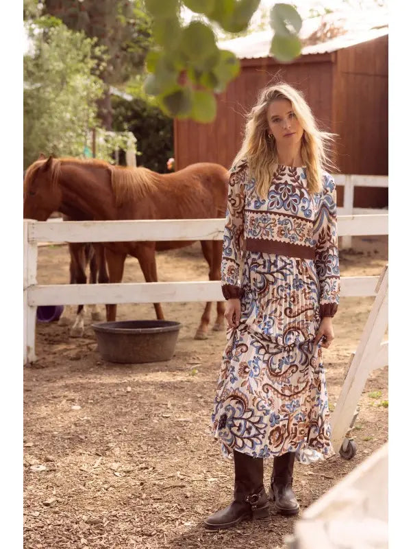 Printed Pleated Midi Skirt