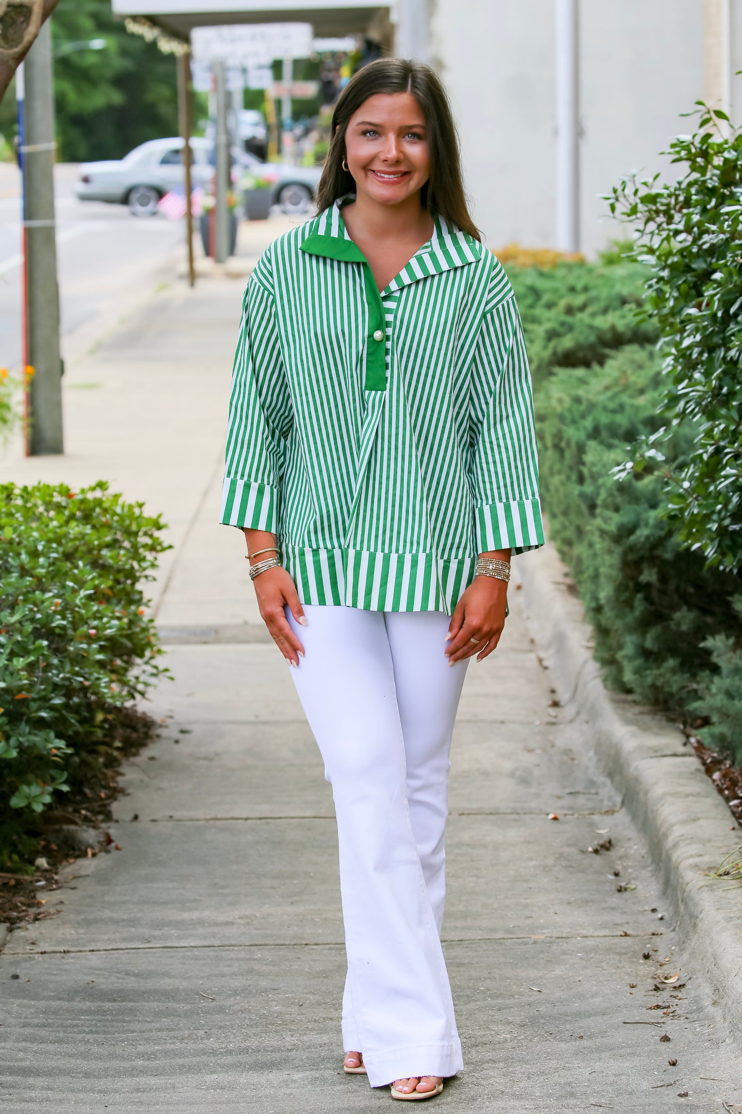 Main Street Stripe Blouse in Green