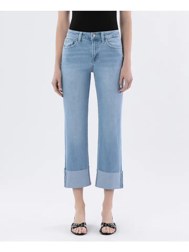 High Rise Cuffed Straight Jeans