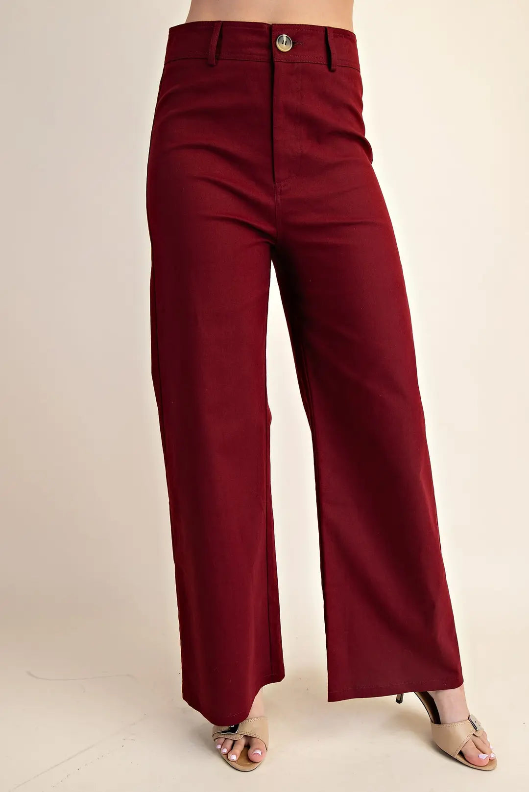 High-Waist Straight Pants-Burgundy