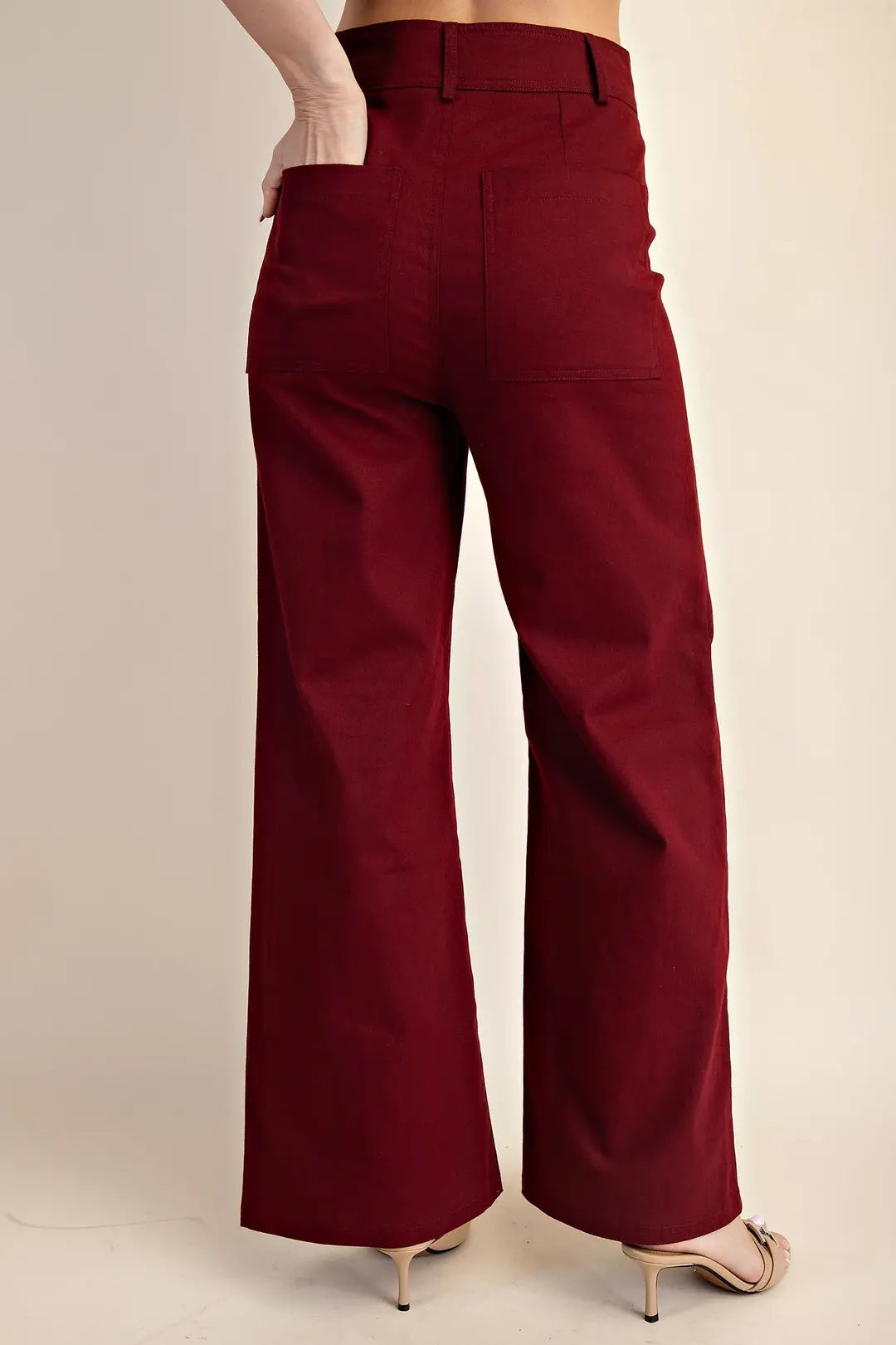 High-Waist Straight Pants-Burgundy