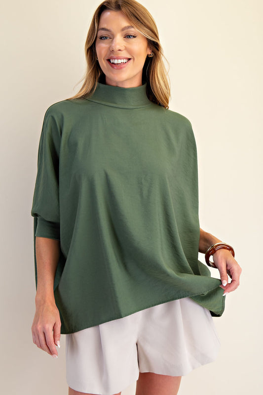 Relaxed Mock Neck Top-Olive