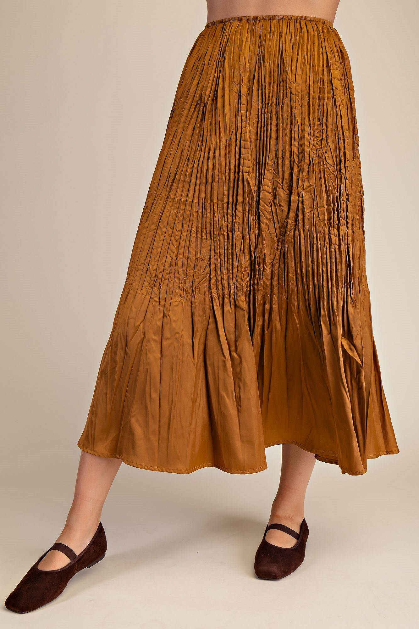 Crinkled Mini Skirt-Camel