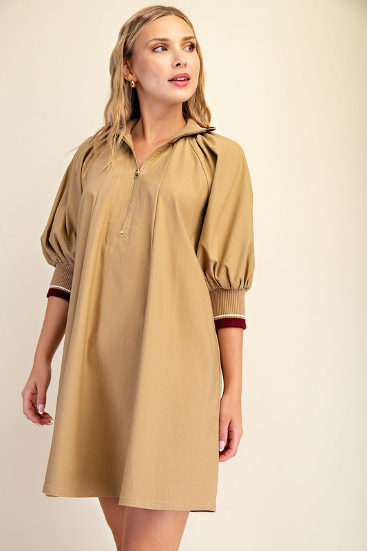 The Victory Zip Dress-Taupe