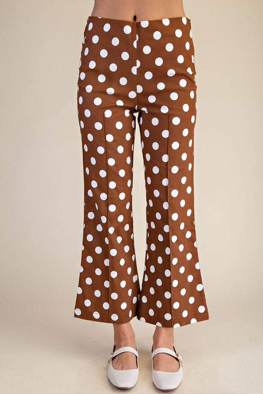 Flare Crop Dot Pants in Brown