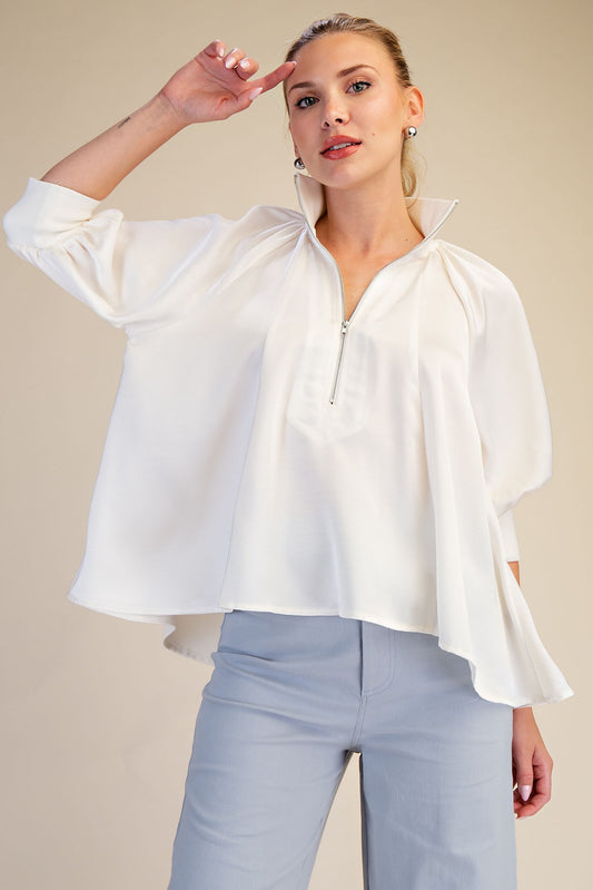 The Parker Zip Top in Ivory