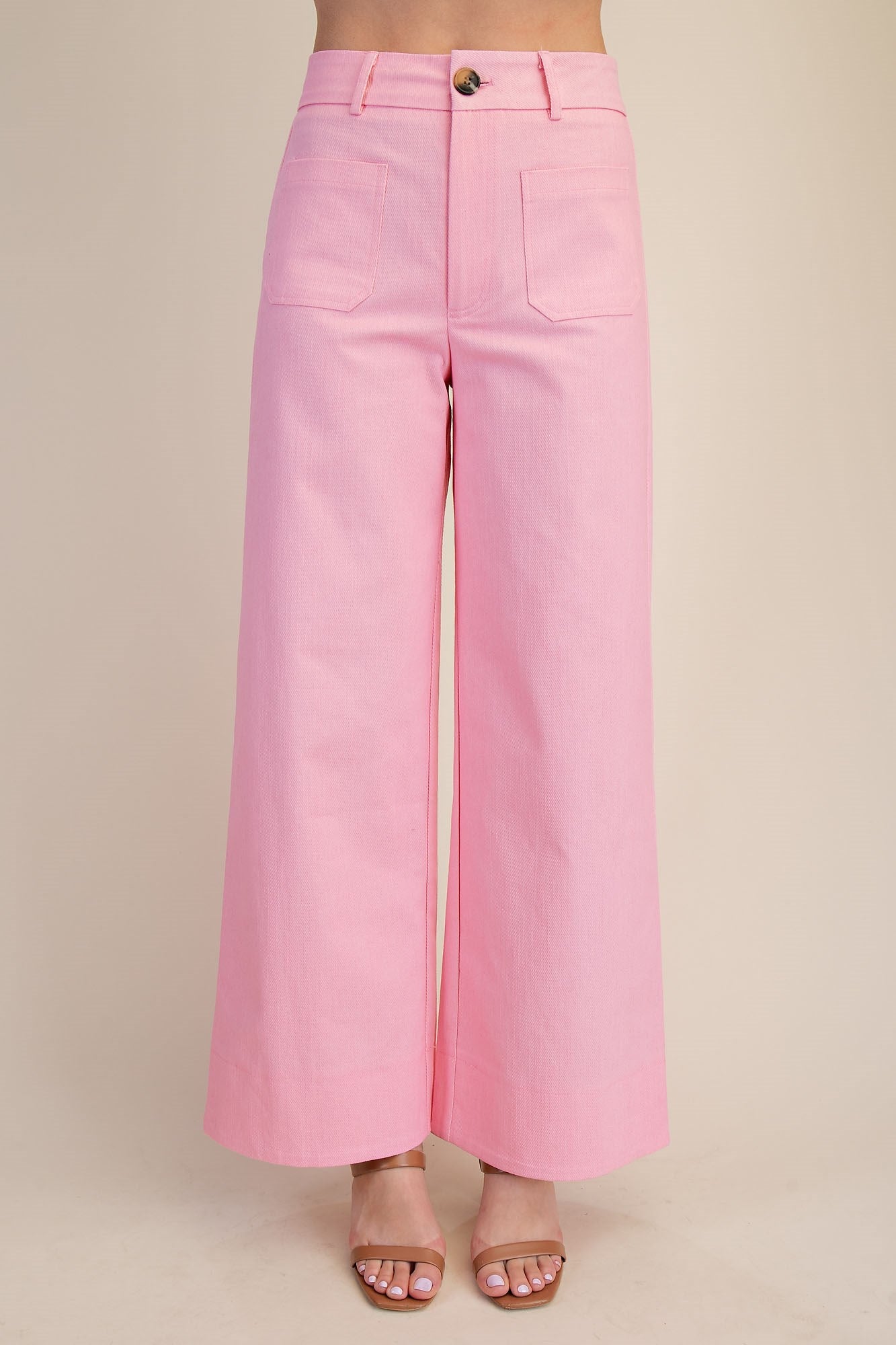 High Rise Front Pocket Wide Jeans-Pink