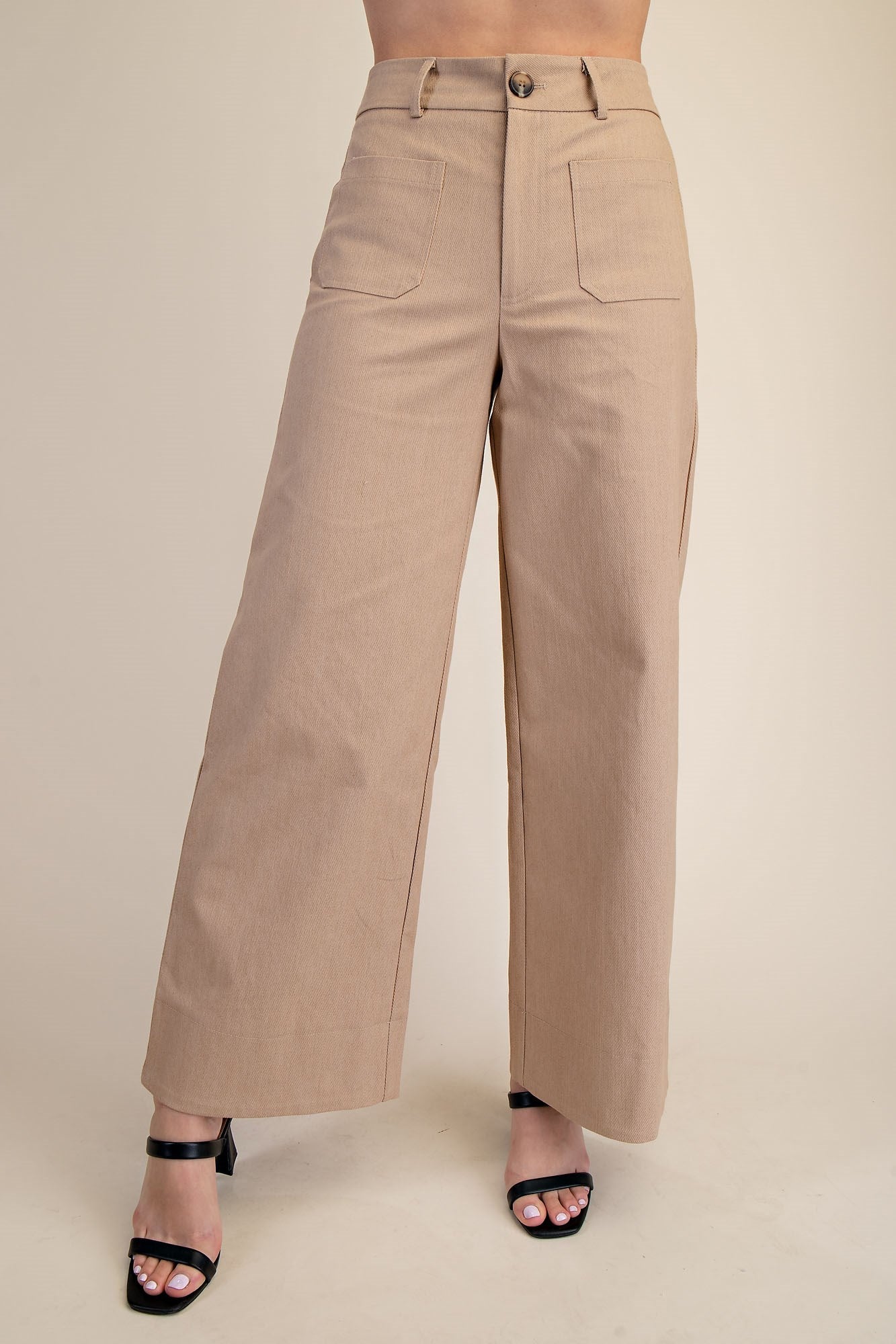 High Rise Front Pocket Wide Jeans-Taupe