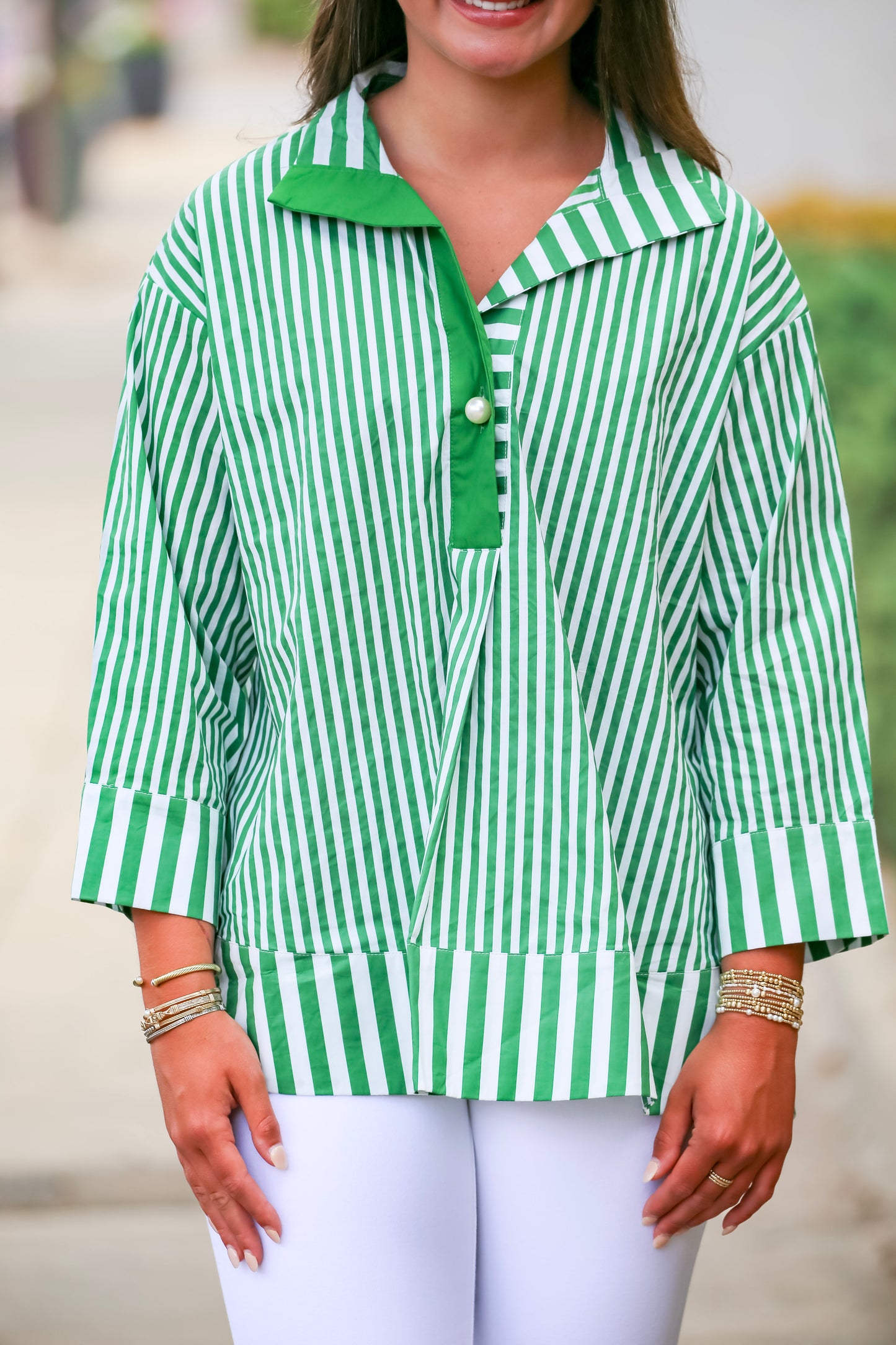 Main Street Stripe Blouse in Green