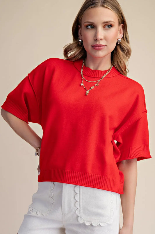 Crew Neck Sweater in Red