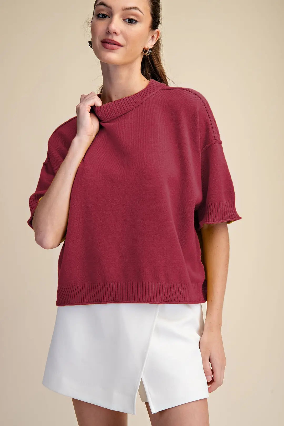 Crew Neck Sweater in Crimson