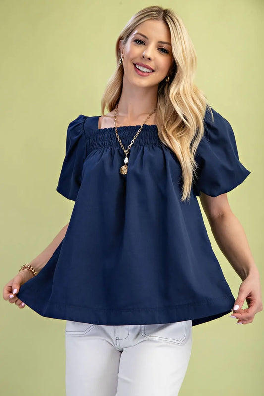 The Capri Smocked Top in Navy
