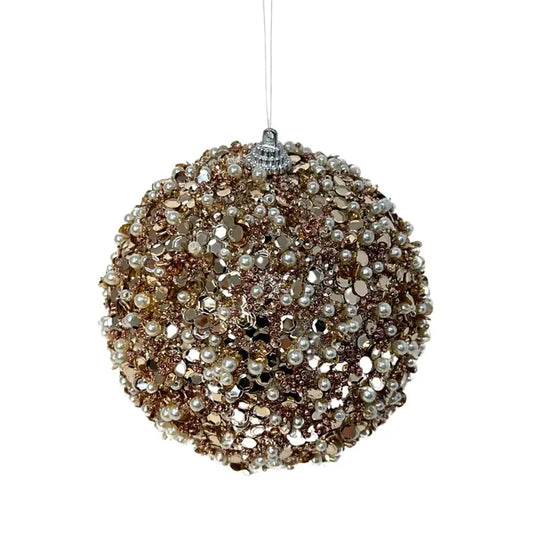 Champagne Splendor Sequin Pearl Ball Ornament 5"