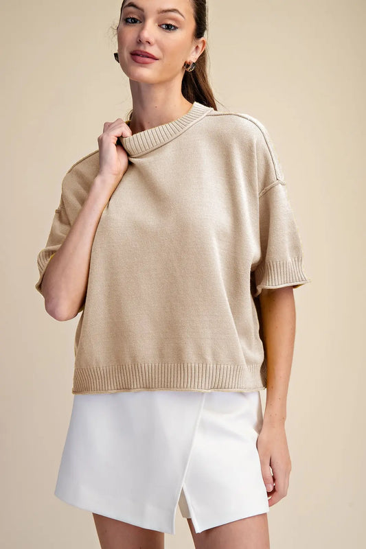 Relaxed Crew Neck Sweater in Beige