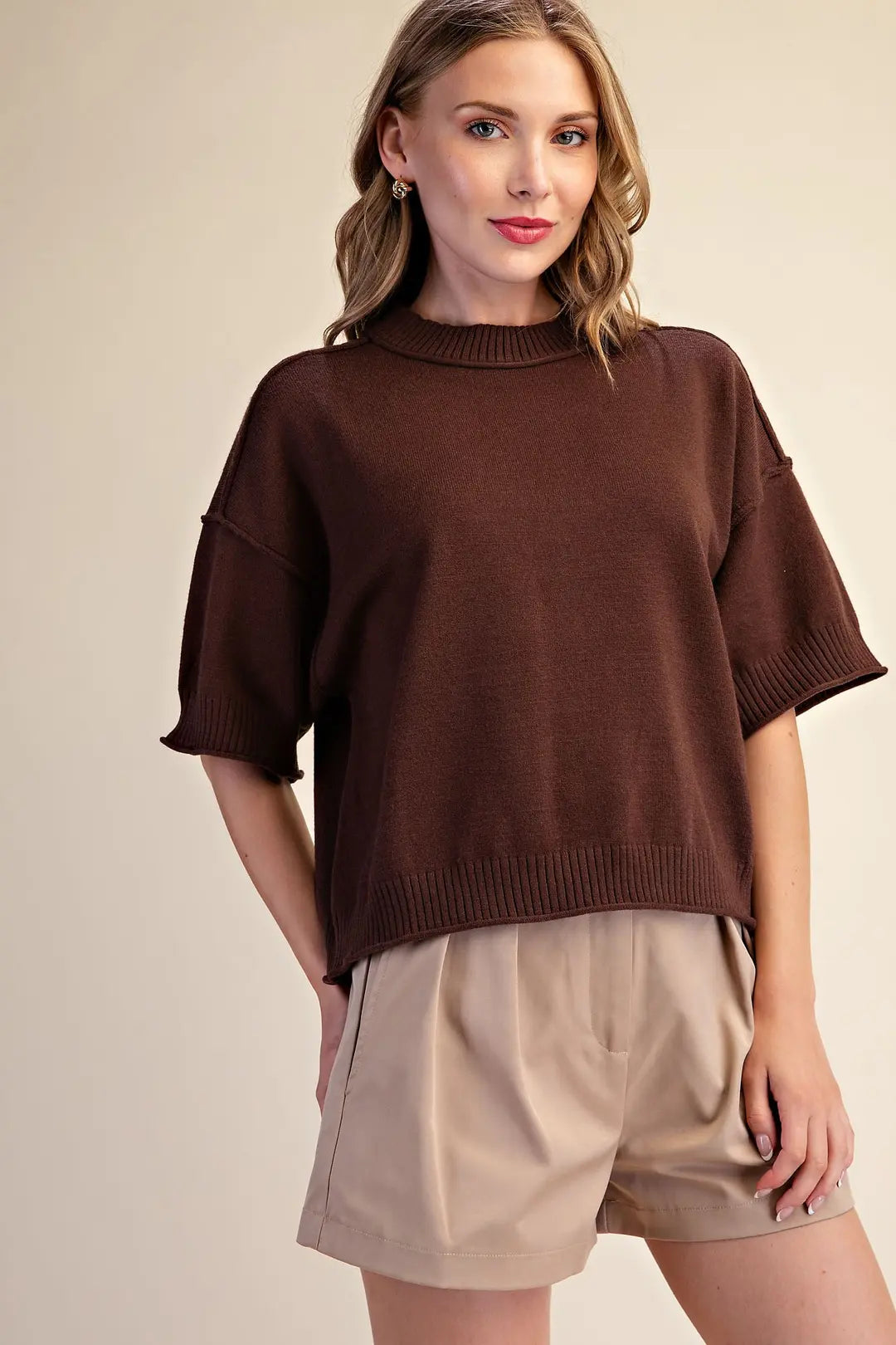 Relaxed Crew Neck Sweater in Brown