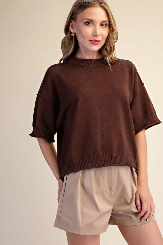 Relaxed Crew Neck Sweater in Brown