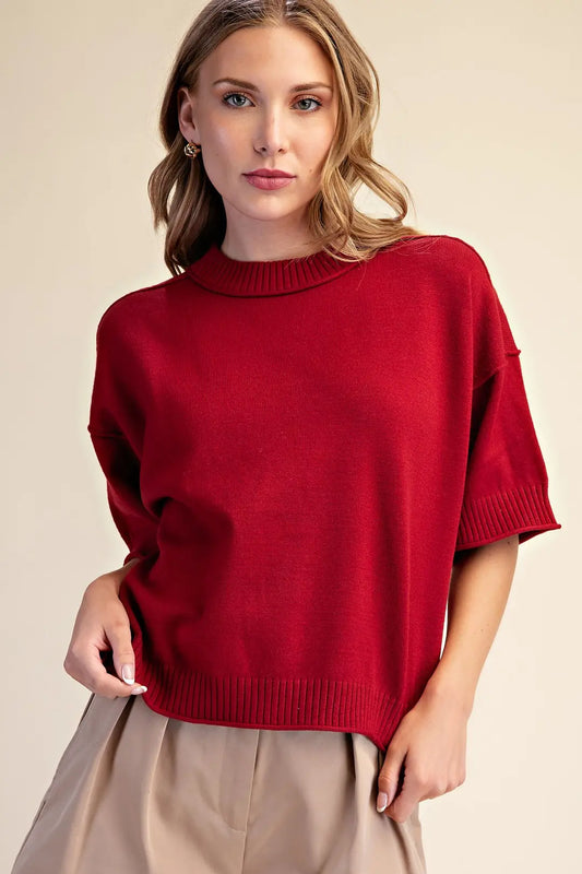 Relaxed Crew Neck Sweater in Burgundy
