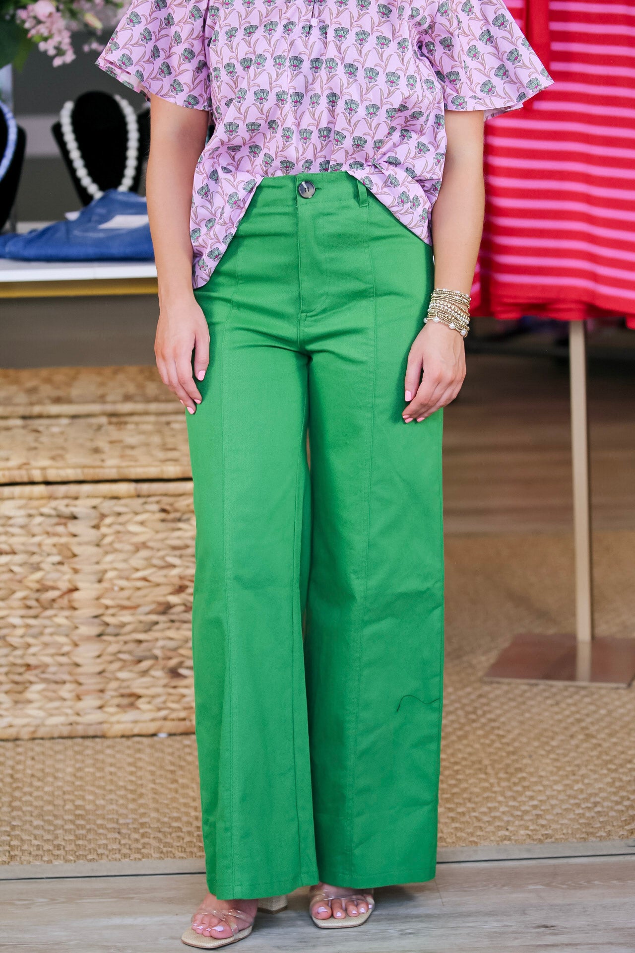 High Rise Wide Leg Pants in Green