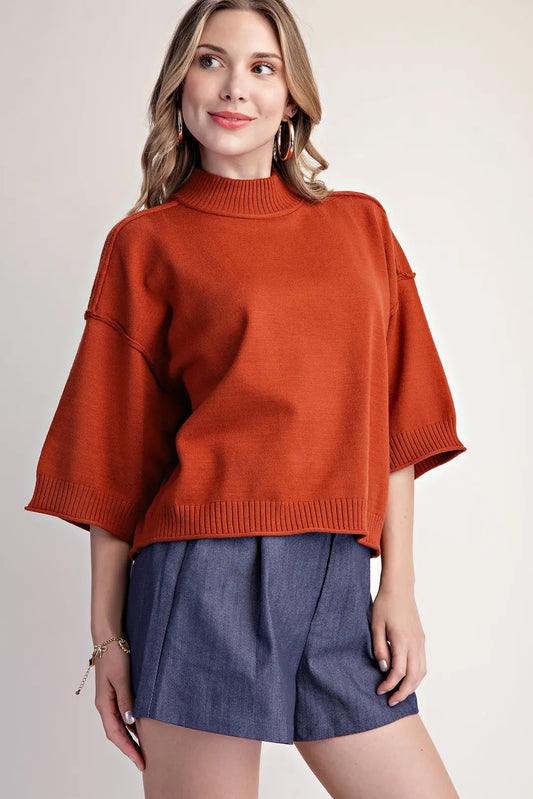 Everyday Mock Neck Sweater in Rust