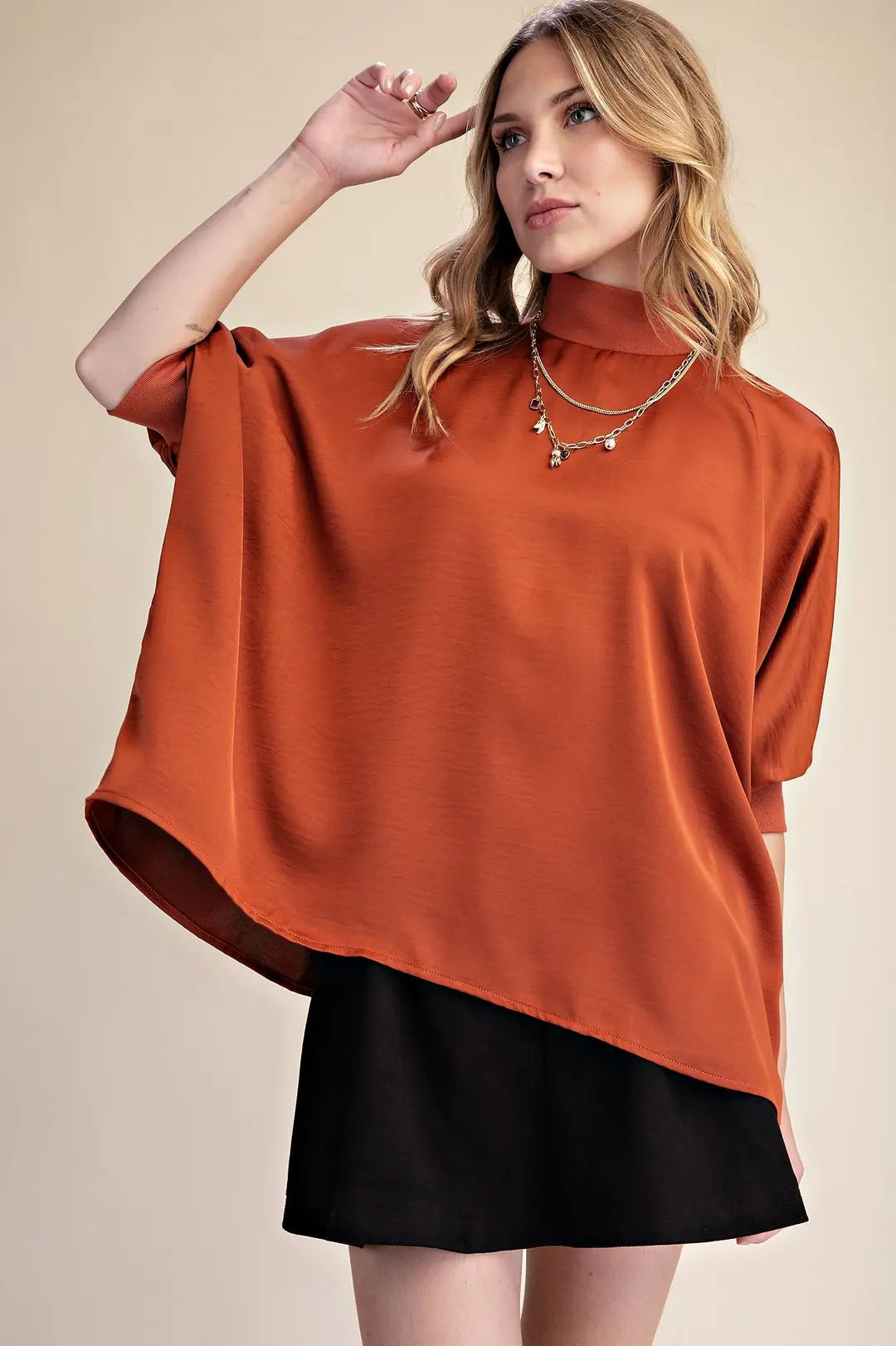 Mock Neck Oversized Top in Rust