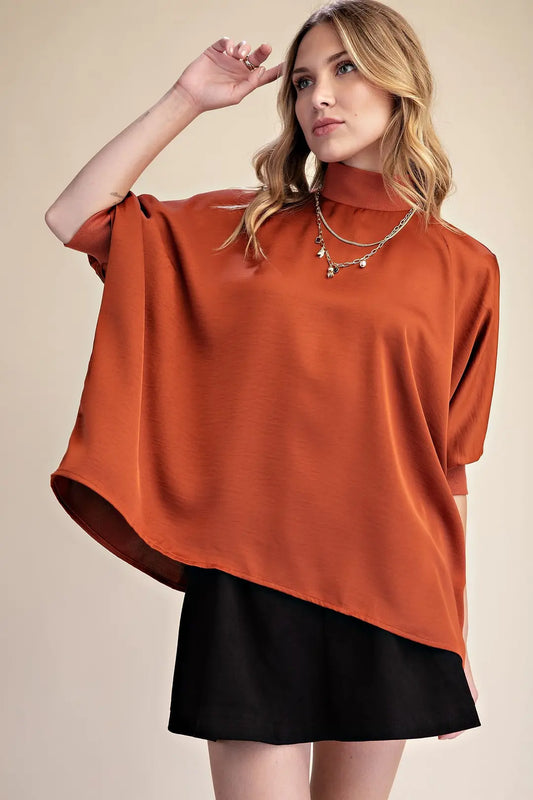 Mock Neck Oversized Top in Rust