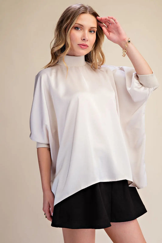 Mock Neck Oversized Top in Cream