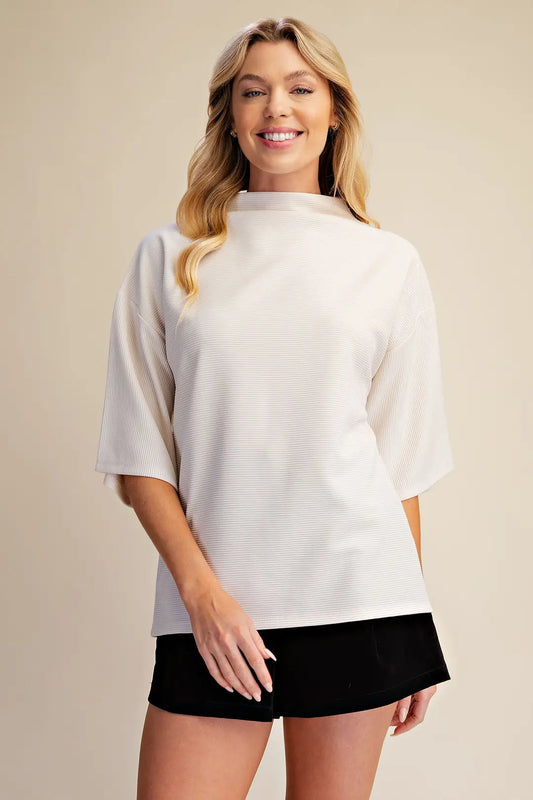 Mock Turtleneck Short Sleeve Top in Ivory