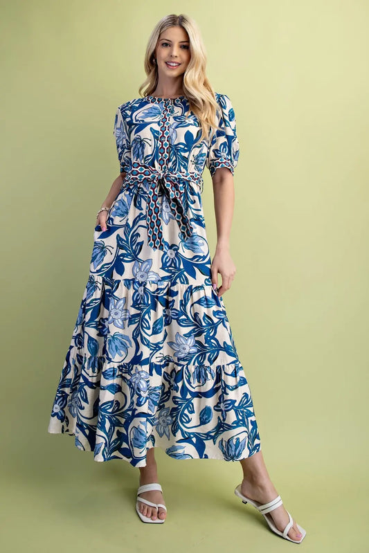Floral Print Half Button Dress