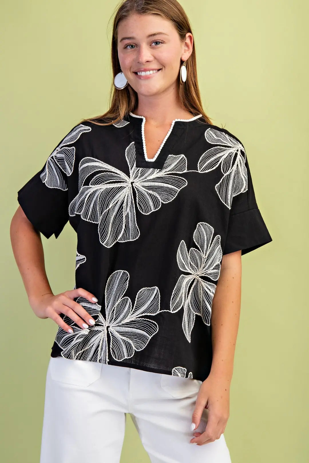 Pom Pom Trim Top in Black