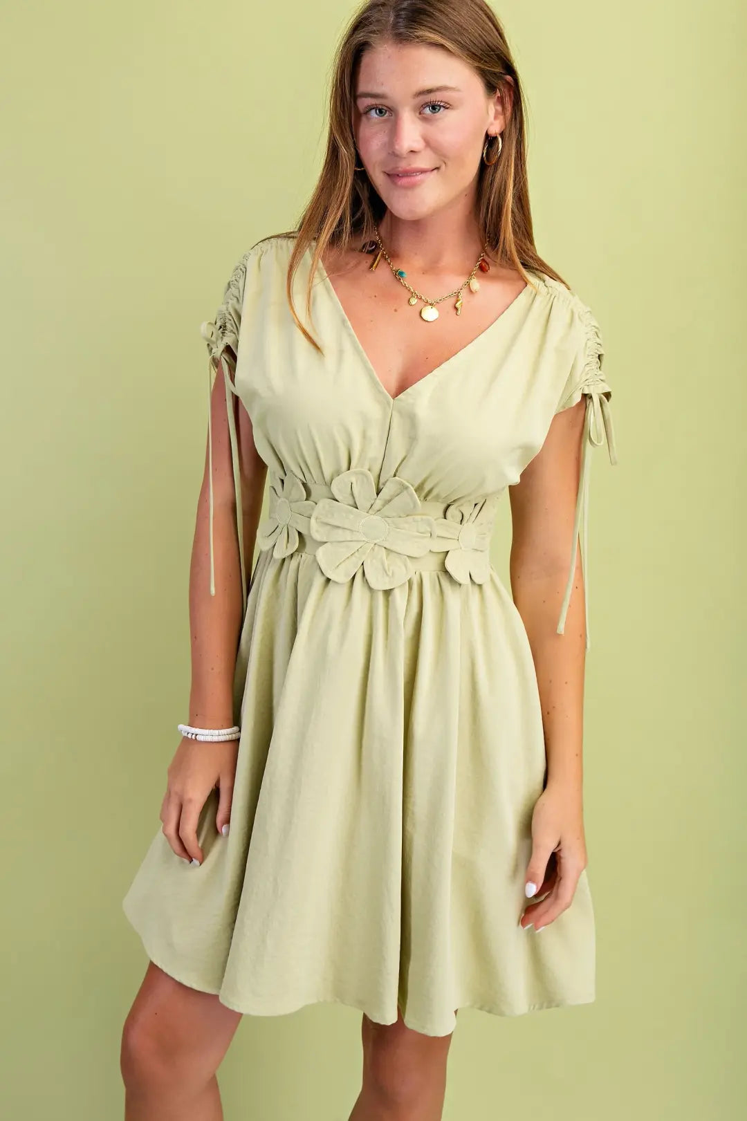 Floral Appliqué Dress- Green