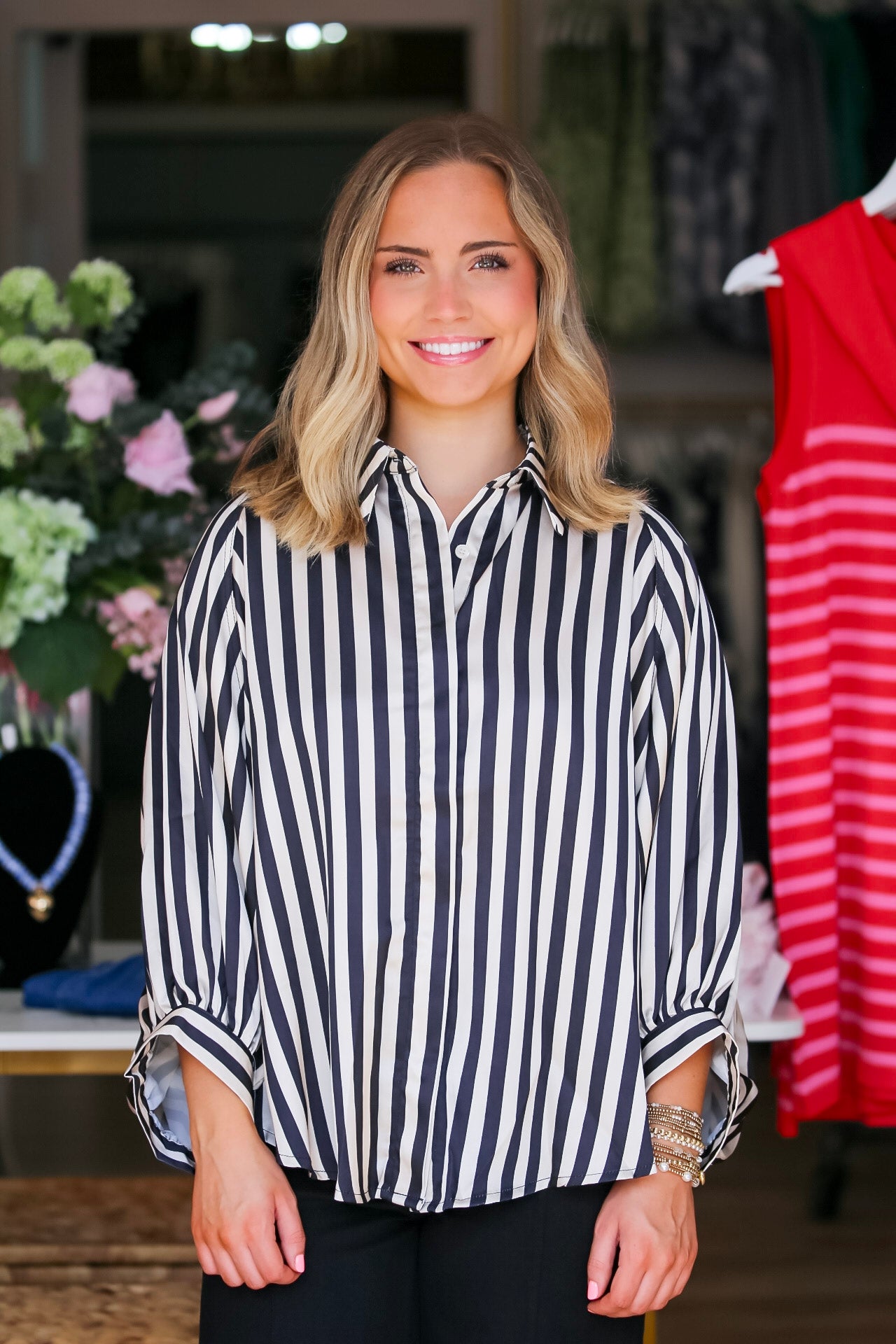 Stripe Button-Up Top in Cream/Black