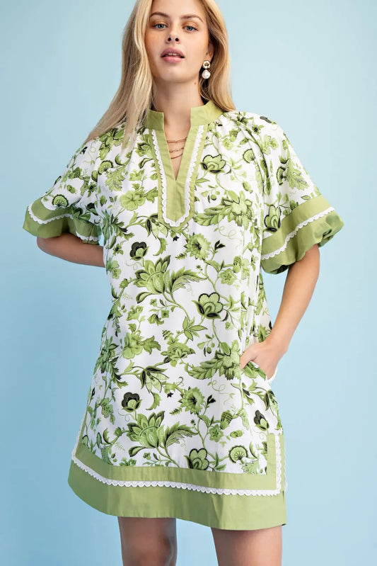 In the Loop Floral Dress- Green