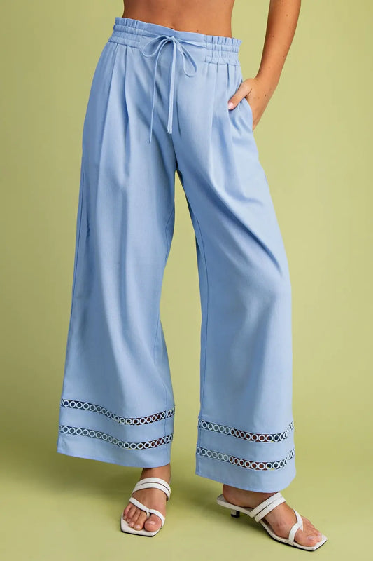 Linen Relaxed Fit Pants-Blue