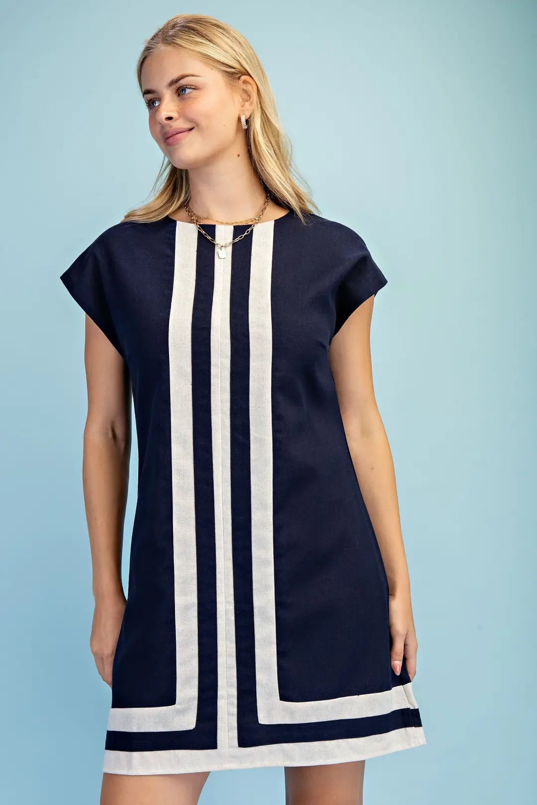 Linen Stripe Dress in Navy