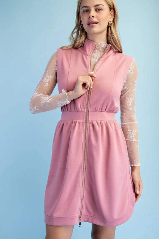 Elevated Mock Neck Dress- Rose