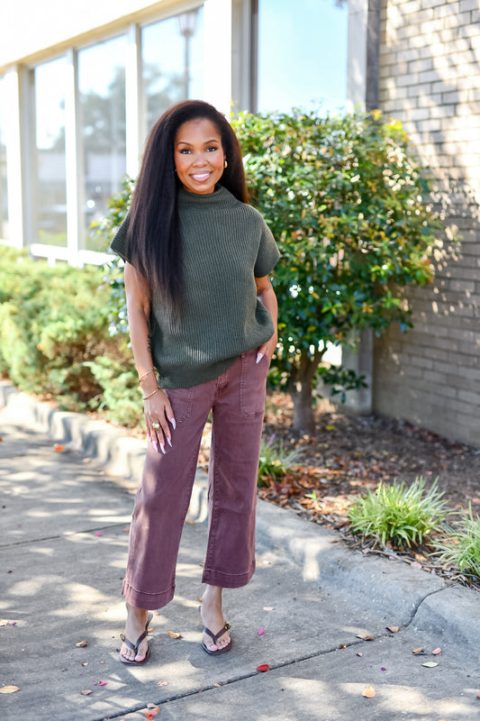 The Easy Does It Sweater Top in Dark Olive