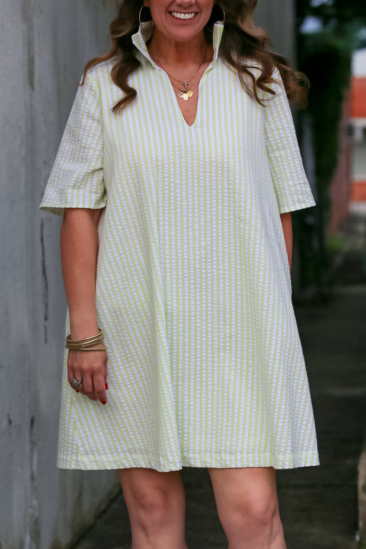 Olivia Dress in Lime Seersucker