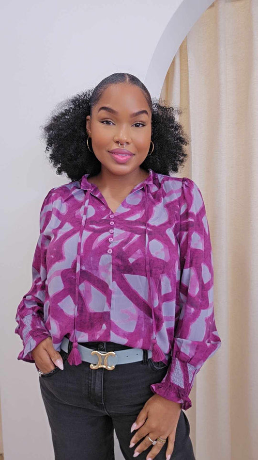 The Rae Abstract Blouse in Magenta