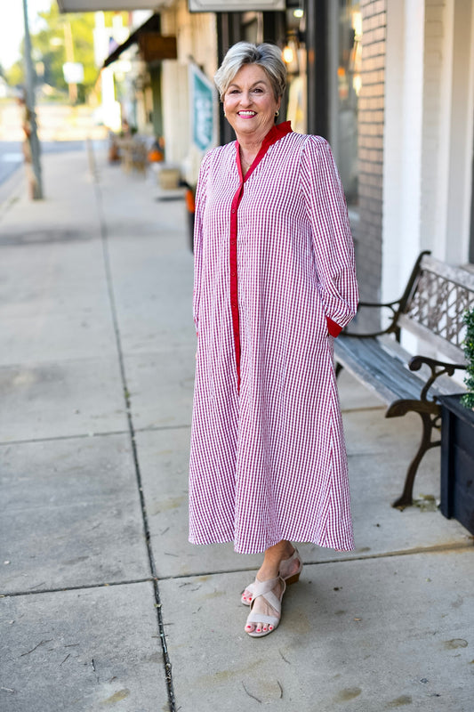 The Gingham Grace Dress in Red
